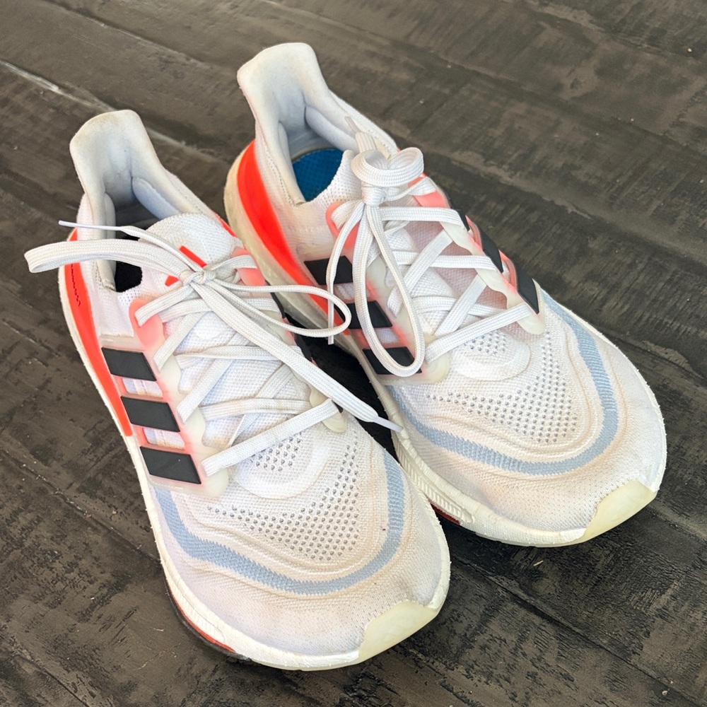 adidas ultraboost White Sneakers with Coral and Light Blue Accents